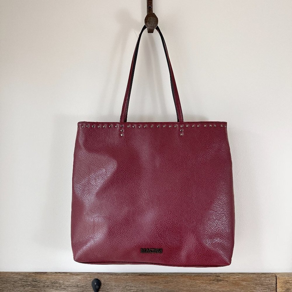 Reaction Kenneth Cole Burgundy Tote Bag Faux Leather